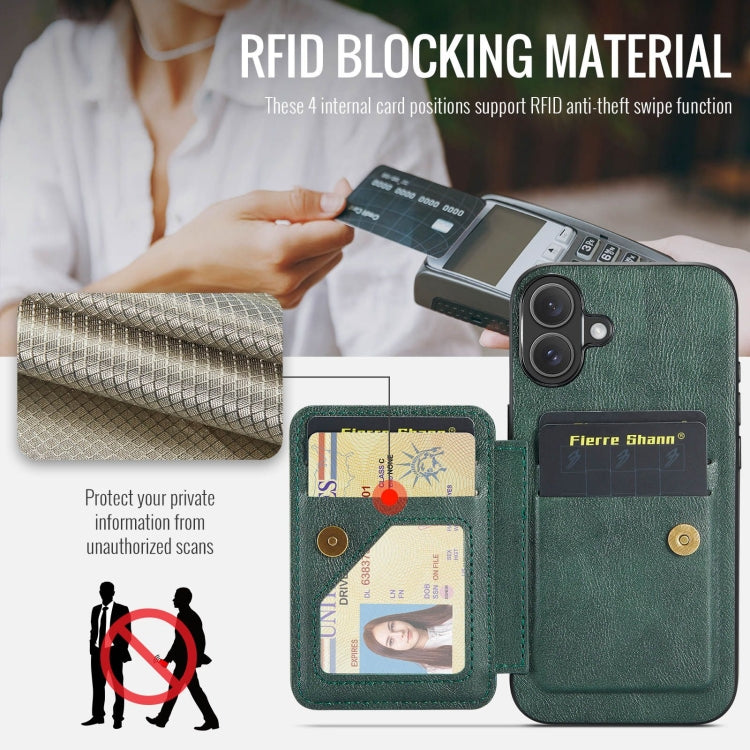 For iPhone 16 Plus Fierre Shann Oil Wax Cow Leather Card Holder Back Phone Case(Green) - free shipping - PMC Jewellery - Order now!