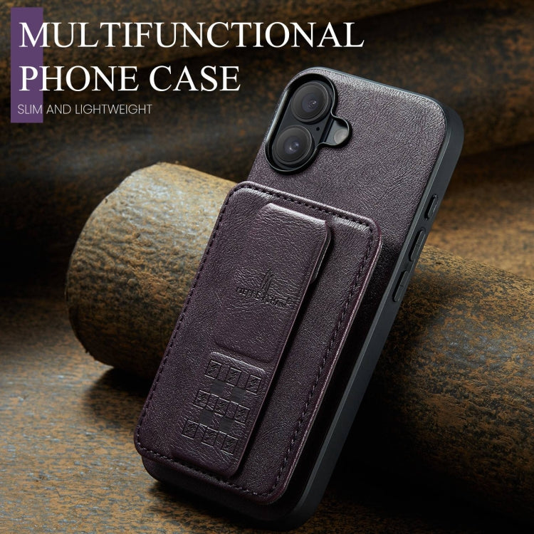 For iPhone 16 Fierre Shann Oil Wax Cow Leather Card Holder Back Phone Case(Purple) - free shipping - PMC Jewellery - Order now!