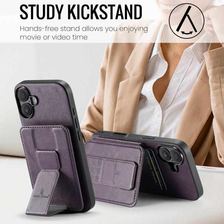 For iPhone 16 Fierre Shann Oil Wax Cow Leather Card Holder Back Phone Case(Purple) - free shipping - PMC Jewellery - Order now!