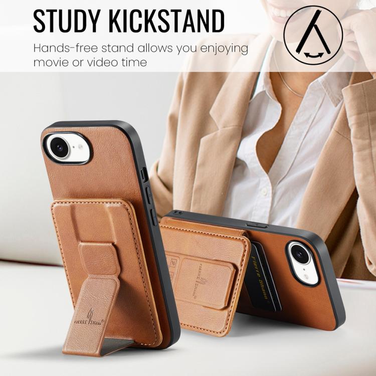 For iPhone 16e Fierre Shann Oil Wax Cow Leather Card Holder Back Phone Case(Brown) - free shipping - PMc TechLife - Order now!