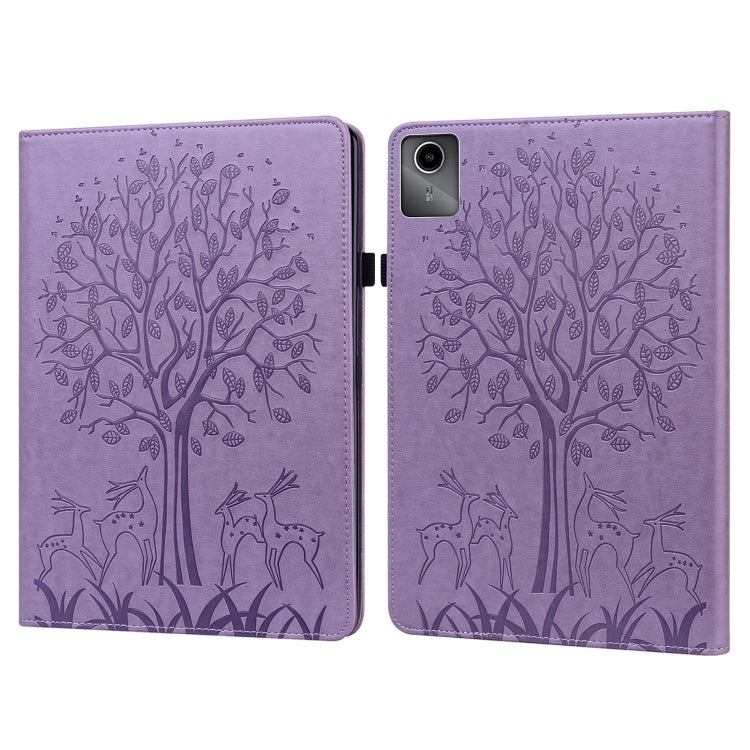 For Lenovo Tab M11 / Xiaoxin Pad 11 2024 Tree & Deer Embossed Leather Tablet Case(Purple) - Lenovo by PMC Jewellery | Online Shopping South Africa | PMC Jewellery | Buy Now Pay Later Mobicred