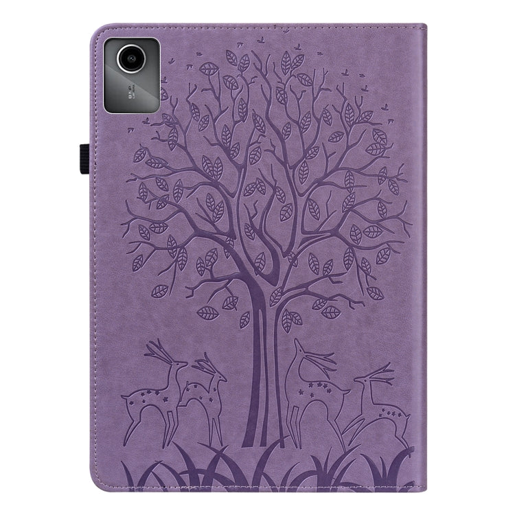 For Lenovo Tab M11 / Xiaoxin Pad 11 2024 Tree & Deer Embossed Leather Tablet Case(Purple) - Lenovo by PMC Jewellery | Online Shopping South Africa | PMC Jewellery | Buy Now Pay Later Mobicred
