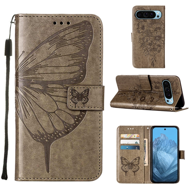 For Google Pixel 9 Embossed Butterfly Leather Phone Case(Grey) - Google Cases by PMC TechLife | Online Shopping South Africa | PMC TechLife | Buy Now Pay Later Mobicred