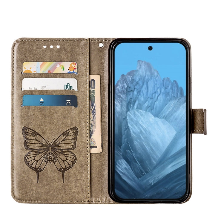 For Google Pixel 9 Embossed Butterfly Leather Phone Case(Grey) - Google Cases by PMC TechLife | Online Shopping South Africa | PMC TechLife | Buy Now Pay Later Mobicred
