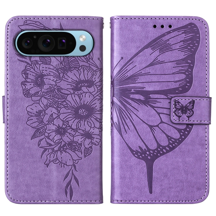 For Google Pixel 9 Embossed Butterfly Leather Phone Case(Purple) - Google Cases by PMC TechLife | Online Shopping South Africa | PMC TechLife | Buy Now Pay Later Mobicred