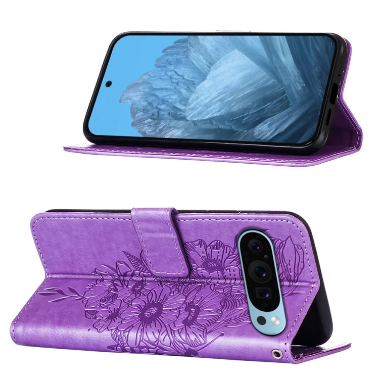 For Google Pixel 9 Embossed Butterfly Leather Phone Case(Purple) - Google Cases by PMC TechLife | Online Shopping South Africa | PMC TechLife | Buy Now Pay Later Mobicred