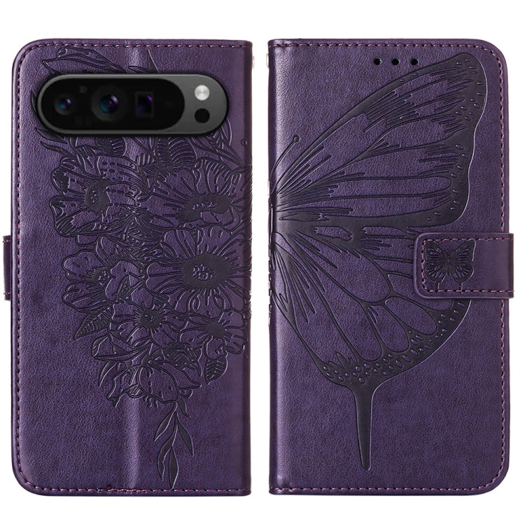 For Google Pixel 9 Pro Embossed Butterfly Leather Phone Case(Dark Purple) - Google Cases by PMC TechLife | Online Shopping South Africa | PMC TechLife | Buy Now Pay Later Mobicred