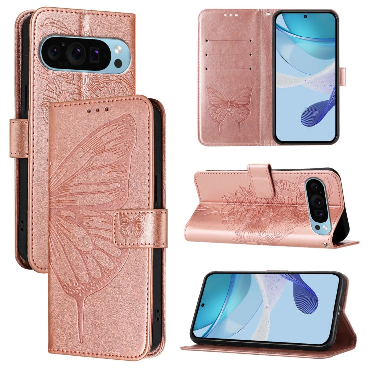 For Google Pixel 9 Pro XL Embossed Butterfly Leather Phone Case(Rose Gold) - Google Cases by PMC TechLife | Online Shopping South Africa | PMC TechLife | Buy Now Pay Later Mobicred