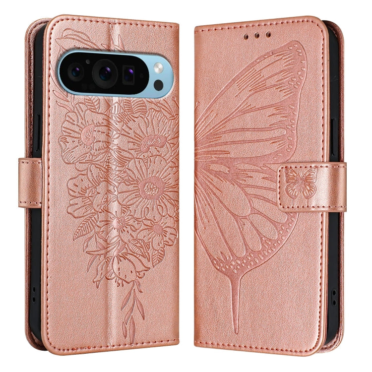 For Google Pixel 9 Pro XL Embossed Butterfly Leather Phone Case(Rose Gold) - Google Cases by PMC TechLife | Online Shopping South Africa | PMC TechLife | Buy Now Pay Later Mobicred
