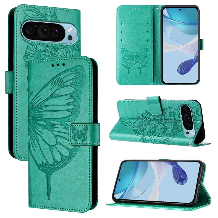 For Google Pixel 9 Pro XL Embossed Butterfly Leather Phone Case(Green) - Google Cases by PMC TechLife | Online Shopping South Africa | PMC TechLife | Buy Now Pay Later Mobicred