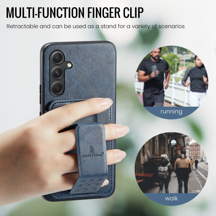 For Samsung Galaxy S24+ 5G Fierre Shann Oil Wax Cow Leather Card Holder Back Phone Case(Blue) - Galaxy S24+ 5G Cases by FIERRE SHANN | Online Shopping South Africa | PMC Jewellery | Buy Now Pay Later Mobicred