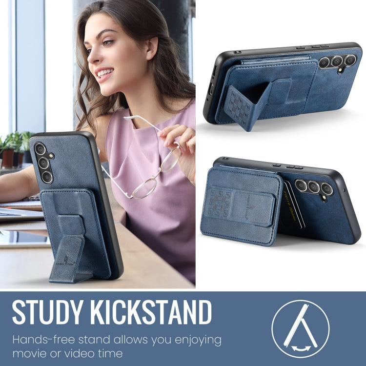 For Samsung Galaxy S24+ 5G Fierre Shann Oil Wax Cow Leather Card Holder Back Phone Case(Blue) - Galaxy S24+ 5G Cases by FIERRE SHANN | Online Shopping South Africa | PMC Jewellery | Buy Now Pay Later Mobicred