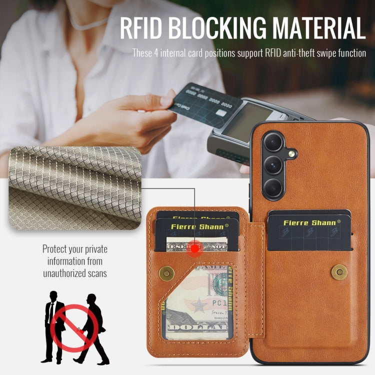 For Samsung Galaxy S24+ 5G Fierre Shann Oil Wax Cow Leather Card Holder Back Phone Case(Brown) - free shipping - PMC Jewellery - Order now!