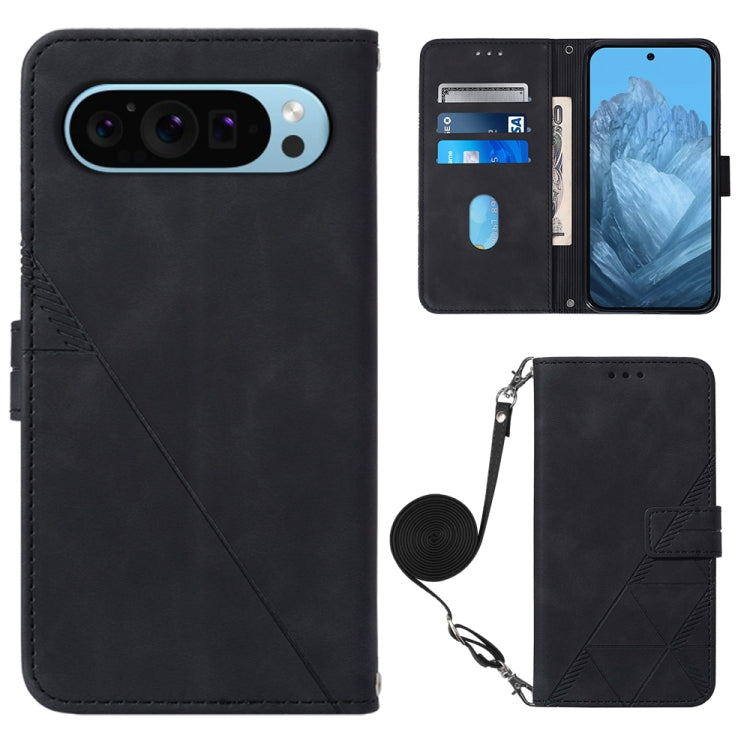 For Google Pixel 9 Crossbody 3D Embossed Flip Leather Phone Case(Black) - Google Cases by PMC TechLife | Online Shopping South Africa | PMC TechLife | Buy Now Pay Later Mobicred