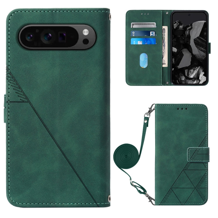 For Google Pixel 9 Pro Crossbody 3D Embossed Flip Leather Phone Case(Dark Green) - Google Cases by PMC TechLife | Online Shopping South Africa | PMC TechLife | Buy Now Pay Later Mobicred