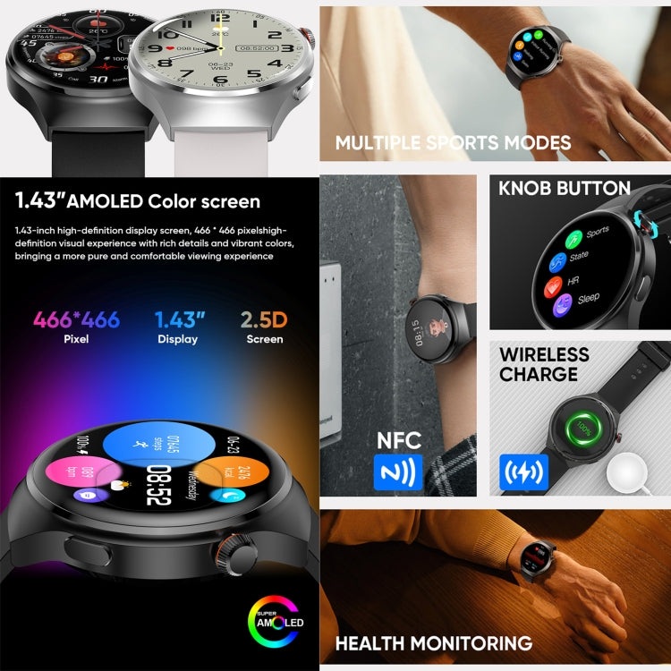 MT26 Smart Watch 1.43 inch AMOLED Bracelet, Support Bluetooth Call / Blood Pressure / Blood Oxygen / Heart Rate(Silver) - Smart Watches by PMC TechLife | Online Shopping South Africa | PMC TechLife