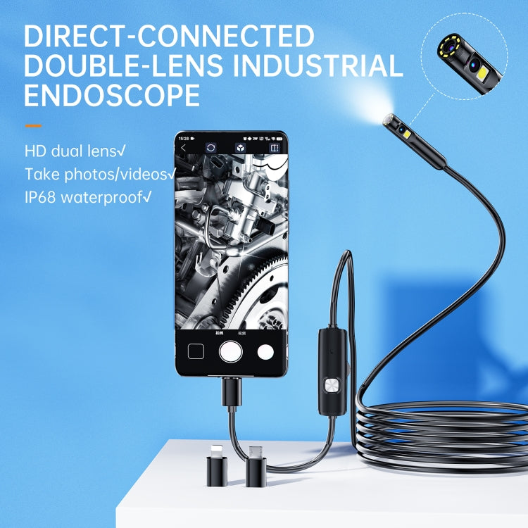 AN112 8mm Double Lenses HD Industry Endoscope Type-C + Micro USB + 8 Pin Connection, Length:3.5m Hard Tube -  by PMC TechLife | Online Shopping South Africa | PMC TechLife | Buy Now Pay Later Mobicred