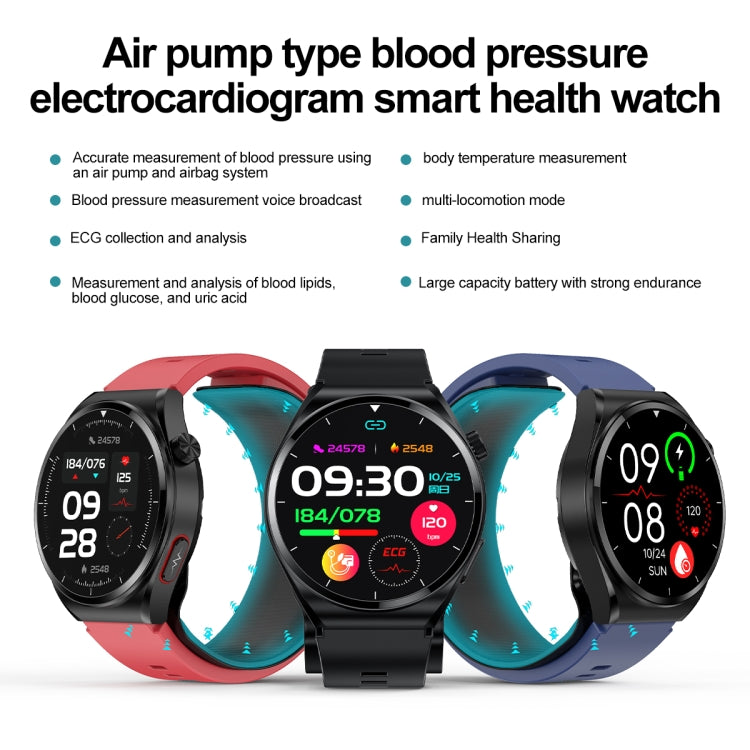 S22 Air Pump Blood Pressure Testing ECG Health Smart Watch, 1.39 inch Round Screen(Blue) - free shipping - PMC TechLife - Order now!