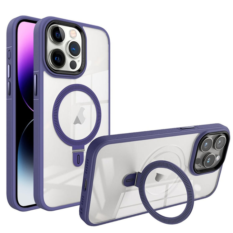 For iPhone 14 Pro Shield Armor MagSafe Holder Phone Case(Deep Purple) - iPhone 14 Pro Cases by PMC TechLife | Online Shopping South Africa | PMC TechLife