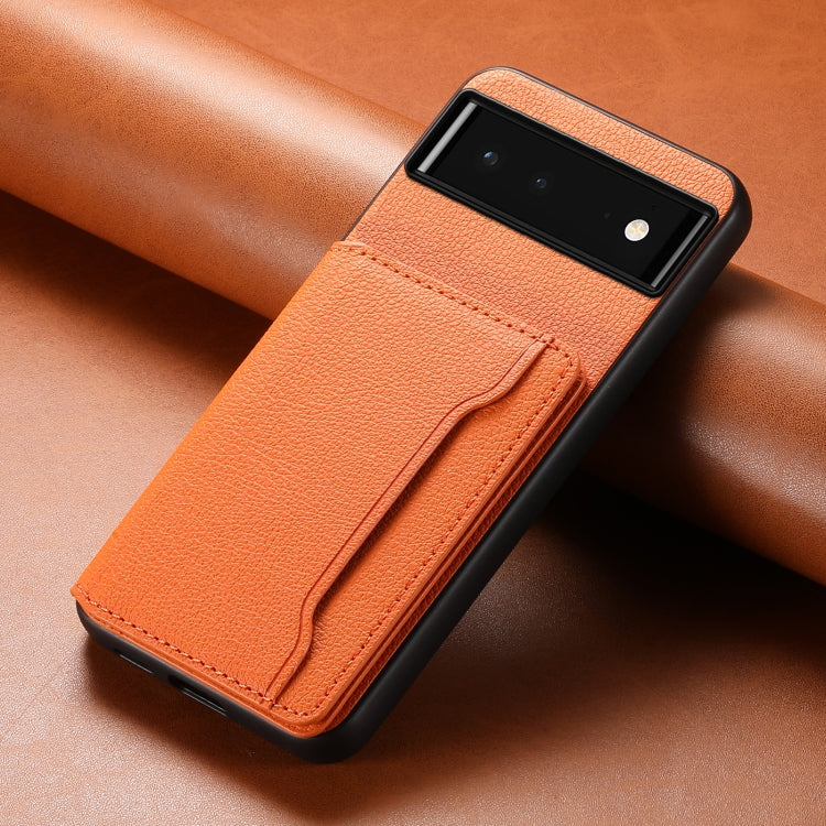 For Google Pixel 6 Calf Texture Card Bag Design Full Coverage Phone Case(Orange) - Google Cases by PMC TechLife | Online Shopping South Africa | PMC TechLife | Buy Now Pay Later Mobicred