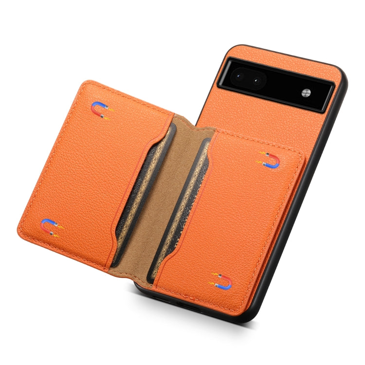 For Google Pixel 6a Calf Texture Card Bag Design Full Coverage Phone Case(Orange) - Google Cases by PMC TechLife | Online Shopping South Africa | PMC TechLife | Buy Now Pay Later Mobicred