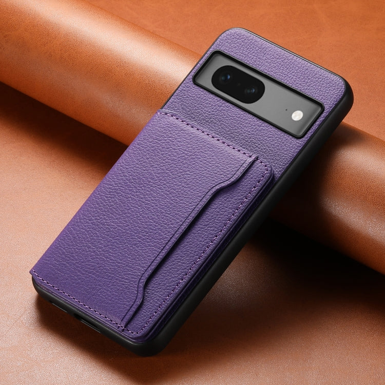 For Google Pixel 7 5G Calf Texture Card Bag Design Full Coverage Phone Case(Purple) - Google Cases by PMC TechLife | Online Shopping South Africa | PMC TechLife | Buy Now Pay Later Mobicred