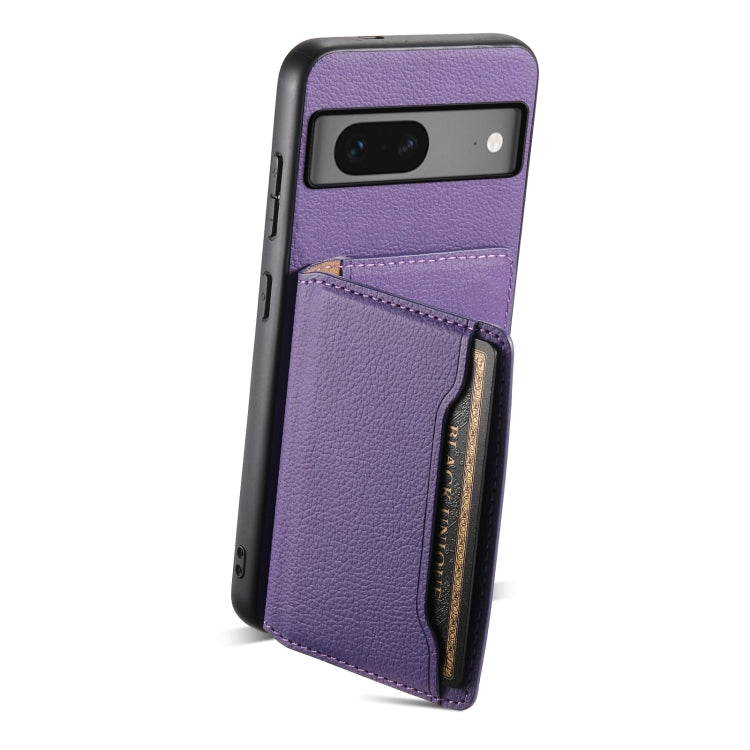 For Google Pixel 7 5G Calf Texture Card Bag Design Full Coverage Phone Case(Purple) - Google Cases by PMC TechLife | Online Shopping South Africa | PMC TechLife | Buy Now Pay Later Mobicred