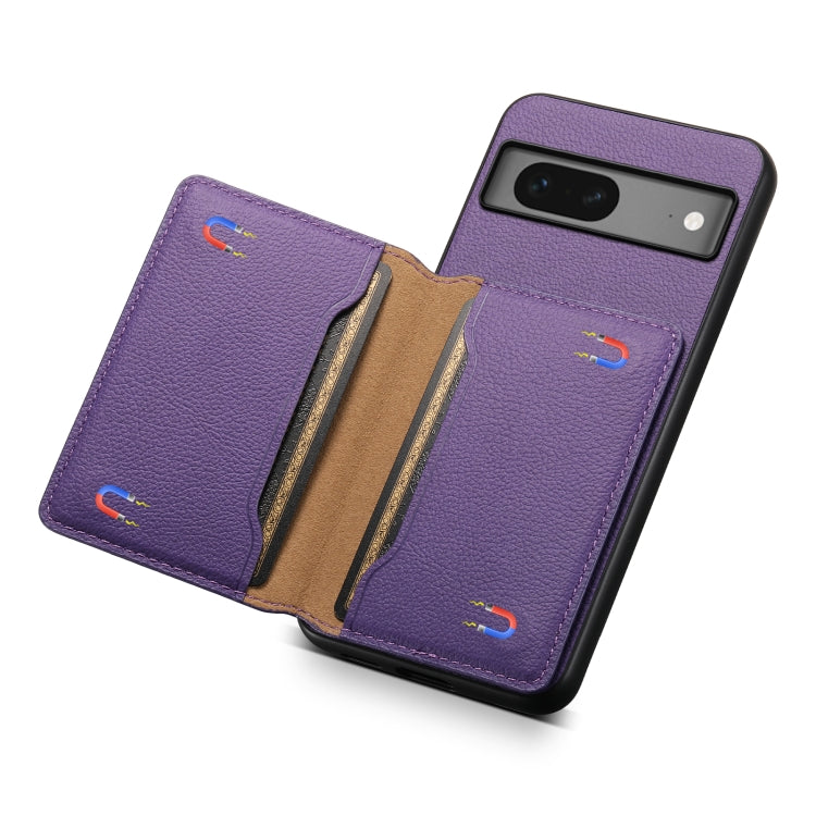 For Google Pixel 7 5G Calf Texture Card Bag Design Full Coverage Phone Case(Purple) - Google Cases by PMC TechLife | Online Shopping South Africa | PMC TechLife | Buy Now Pay Later Mobicred