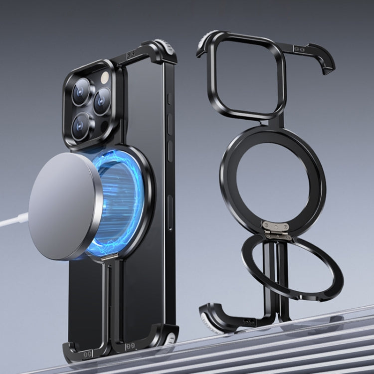 For iPhone 15 Pro MagSafe Magnetic Frameless Holder Phone Case(Black) - iPhone 15 Pro Cases by PMC TechLife | Online Shopping South Africa | PMC TechLife