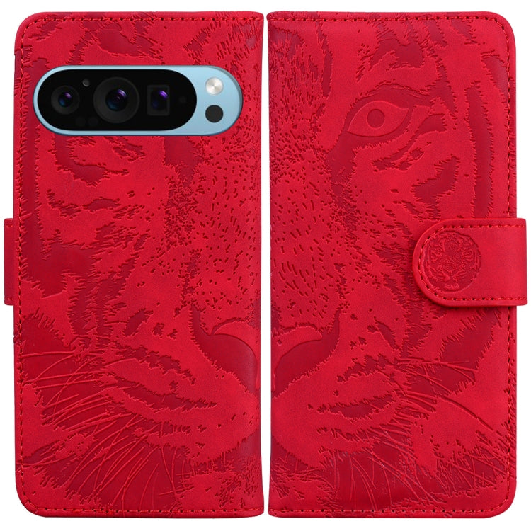 For Google Pixel 9 Pro 5G Tiger Embossing Pattern Flip Leather Phone Case(Red) - Google Cases by PMC TechLife | Online Shopping South Africa | PMC TechLife | Buy Now Pay Later Mobicred