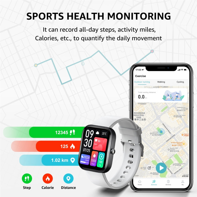 GTS5 2.0 inch Fitness Health Smart Watch, BT Call / Heart Rate / Blood Pressure / MET / Blood Glucose(Light Grey) - Smart Wristbands by PMC TechLife | Online Shopping South Africa | PMC TechLife