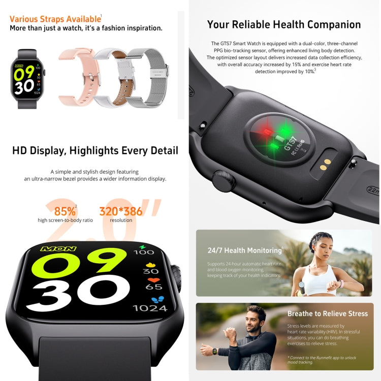 GTS7 2.0 inch Fitness Health Smart Watch, BT Call / Heart Rate / Blood Pressure / MET(Black) - Smart Wristbands by PMC TechLife | Online Shopping South Africa | PMC TechLife