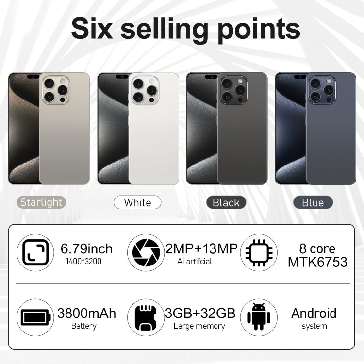 i15 Pro Max / VD1, 3GB+32GB, 6.79 inch Screen, Face Identification, Android 8.1 MTK6753 Octa Core, Network: 4G, Dual SIM(White) - free shipping - PMC TechLife - Order now!