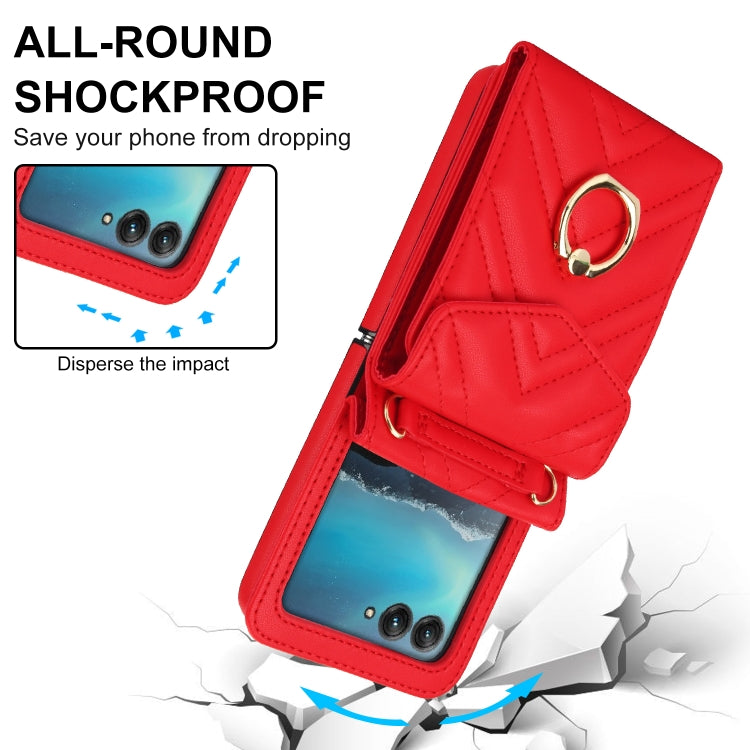 For Motorola Razr 40 Ultra / Razr 2023 V-shaped RFID Card Slot Phone Case with Ring Holder(Red) - Motorola Cases by PMC TechLife | Online Shopping South Africa | PMC TechLife | Buy Now Pay Later Mobicred