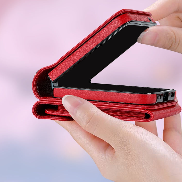 For Motorola Razr 40 Ultra / Razr 2023 V-shaped RFID Card Slot Phone Case with Ring Holder(Red) - Motorola Cases by PMC TechLife | Online Shopping South Africa | PMC TechLife | Buy Now Pay Later Mobicred