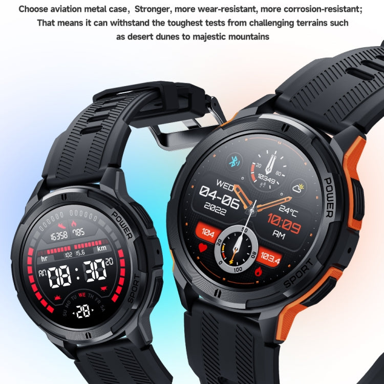LEMFO C25 1.43 inch HD Round Screen Outdoor Smart Watch Supports Blood Oxygen Detection/Sedentary Reminder(Black Orange) - free shipping - PMC TechLife - Order now!