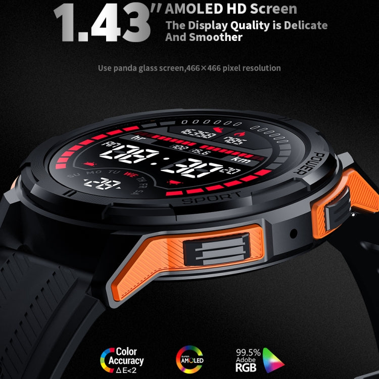 LEMFO C25 1.43 inch HD Round Screen Outdoor Smart Watch Supports Blood Oxygen Detection/Sedentary Reminder(Black Orange) - free shipping - PMC TechLife - Order now!