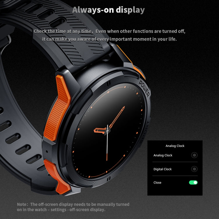 LEMFO C25 1.43 inch HD Round Screen Outdoor Smart Watch Supports Blood Oxygen Detection/Sedentary Reminder(Black Orange) - free shipping - PMC TechLife - Order now!