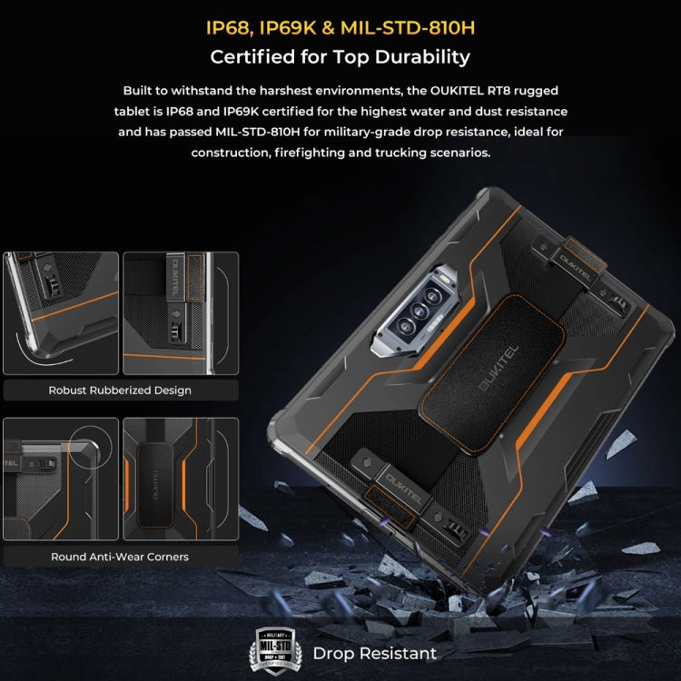 OUKITEL RT8 4G Network IP68/IP69K Rugged Tablet, 6GB+256GB, 11 inch Android 13 MediaTek Helio G99 Quad Core Support Dual SIM, EU Plug(Orange) - free shipping - PMC TechLife - Order now!