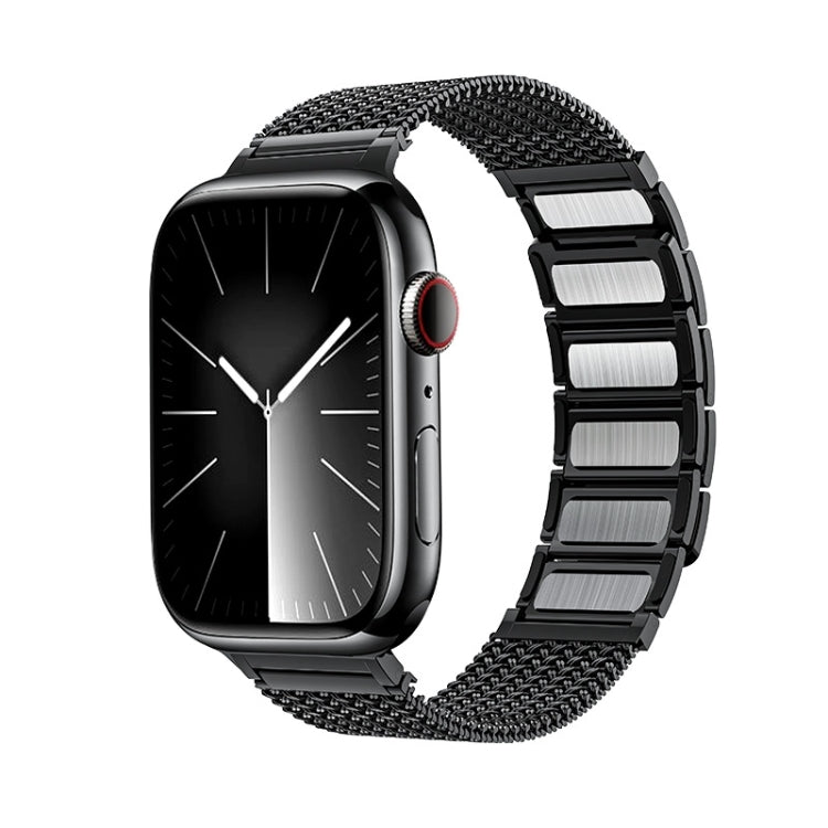 For Apple Watch Series 9 41mm Magnetic Clasp Braided Chain Stainless Steel Watch Band(Black) - Watch Bands by PMC TechLife | Online Shopping South Africa | PMC TechLife