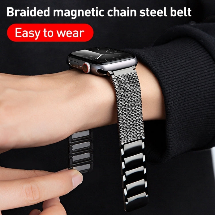 For Apple Watch Series 3 38mm Magnetic Clasp Braided Chain Stainless Steel Watch Band(Gold) - Watch Bands by PMC TechLife | Online Shopping South Africa | PMC TechLife