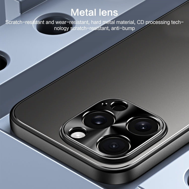 For iPhone 14 Pro R-JUST RJ-61 Electroplating Frosted TPU + PC Phone Case with Holder(Blue) - iPhone 14 Pro Cases by R-JUST | Online Shopping South Africa | PMC TechLife | Buy Now Pay Later Mobicred