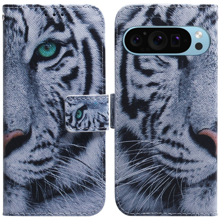 For Google Pixel 9 Pro Coloured Drawing Flip Leather Phone Case(Tiger) - Google Cases by PMC TechLife | Online Shopping South Africa | PMC TechLife | Buy Now Pay Later Mobicred