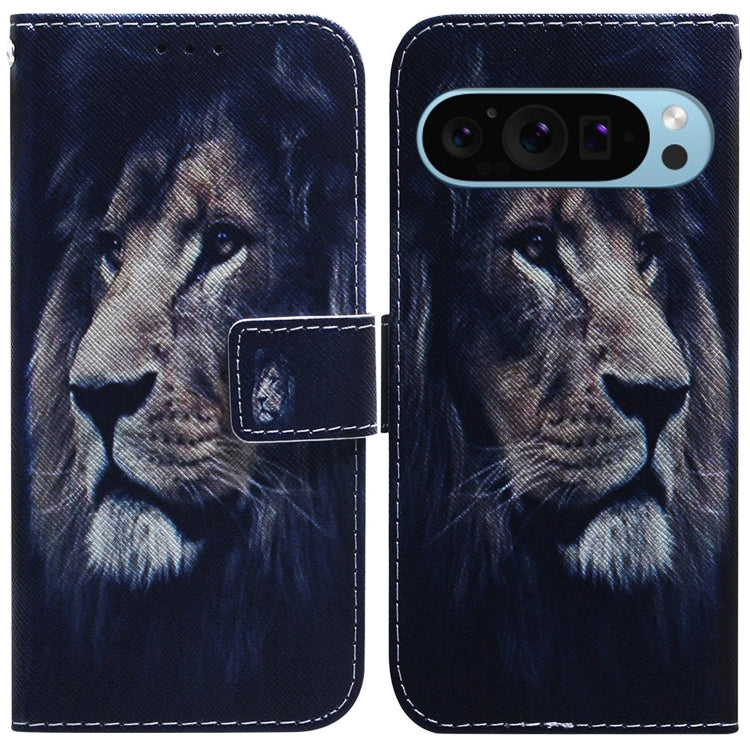 For Google Pixel 9 Pro Coloured Drawing Flip Leather Phone Case(Lion) - Google Cases by PMC TechLife | Online Shopping South Africa | PMC TechLife | Buy Now Pay Later Mobicred