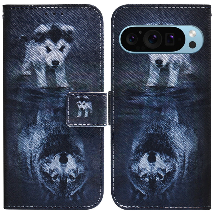 For Google Pixel 9 Pro Coloured Drawing Flip Leather Phone Case(Wolf and Dog) - Google Cases by PMC TechLife | Online Shopping South Africa | PMC TechLife | Buy Now Pay Later Mobicred
