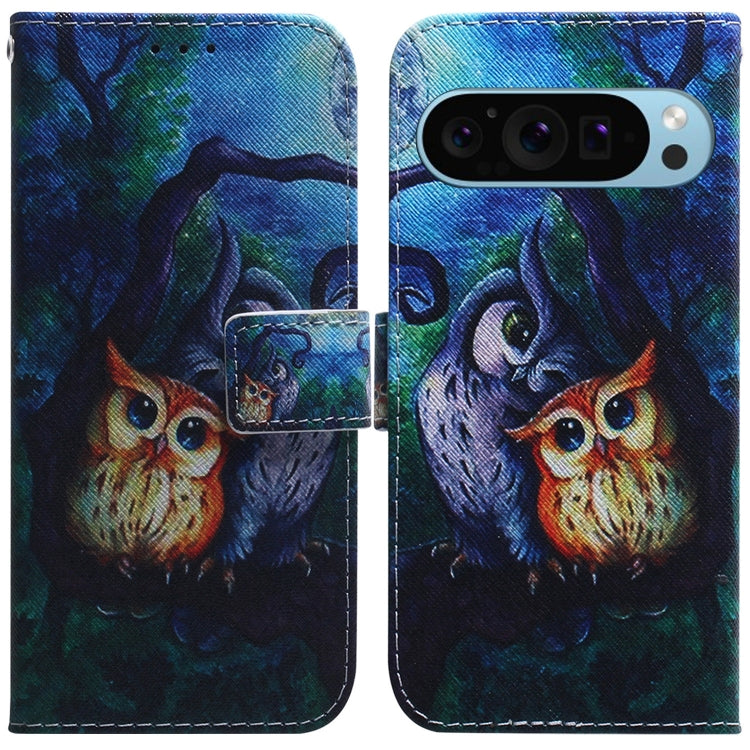 For Google Pixel 9 Coloured Drawing Flip Leather Phone Case(Oil Painting Owl) - Google Cases by PMC TechLife | Online Shopping South Africa | PMC TechLife | Buy Now Pay Later Mobicred