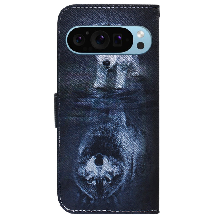 For Google Pixel 9 Coloured Drawing Flip Leather Phone Case(Wolf and Dog) - Google Cases by PMC TechLife | Online Shopping South Africa | PMC TechLife | Buy Now Pay Later Mobicred