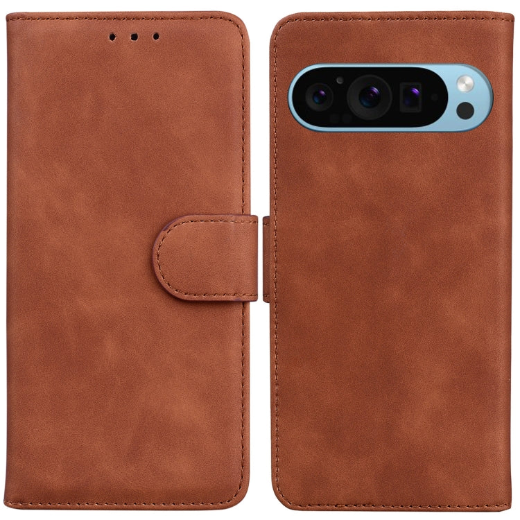 For Google Pixel 9 Skin Feel Pure Color Flip Leather Phone Case(Brown) - Google Cases by PMC TechLife | Online Shopping South Africa | PMC TechLife | Buy Now Pay Later Mobicred