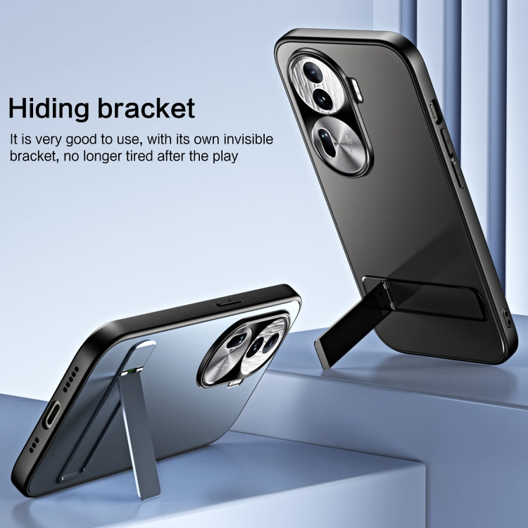 For OPPO Reno11 Global R-JUST RJ-61 Electroplating Frosted TPU + PC Phone Case with Holder(Grey) - OPPO Cases by R-JUST | Online Shopping South Africa | PMC TechLife | Buy Now Pay Later Mobicred