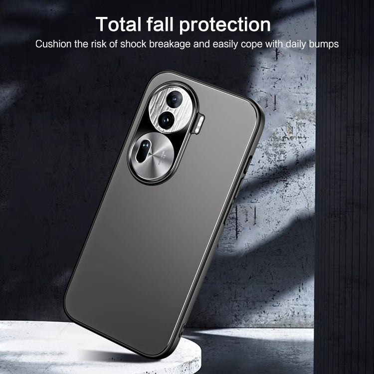 For OPPO Reno11 Global R-JUST RJ-61 Electroplating Frosted TPU + PC Phone Case with Holder(Blue) - OPPO Cases by R-JUST | Online Shopping South Africa | PMC TechLife | Buy Now Pay Later Mobicred
